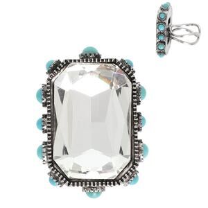 Western Octagon Cut Crystal Adjustable Ring Clear